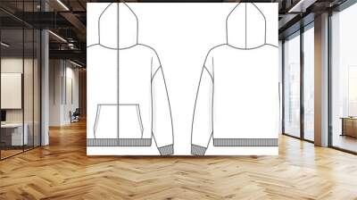 full zip hoodie sweatshirt flat technical drawing illustration mock-up template for design and tech  Wall mural