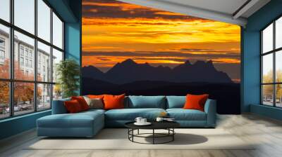 Colourful sky with mountains Wall mural