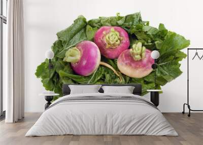 Three turnips on a bed of their greens Wall mural