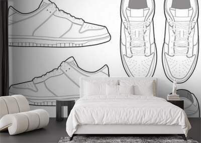 Low Top Sneaker Technical Illustration Drawing Vector Fashion Template Mockup Blank CAD Sketch for Tech Packs Wall mural