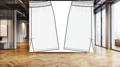 Mesh Shorts Flat Technical Drawing Illustration Blank Streetwear Mock-up Template for Design and Tech Packs CAD Unisex Athletic Basketball Wall mural