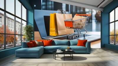 shopping cart. Online shop, e-commerce Wall mural