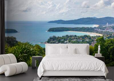 Aerial view over three popular beaches on Andaman sea of Phuket, Thailand. Wall mural