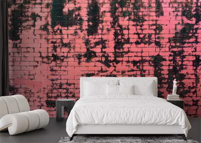 Dirty and black mold on red old brick wall , grunge wall background  Wall mural