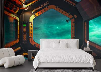 3D render of the observation bay of a space station in deep space Wall mural