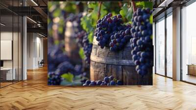 In-Depth Winemaking Journey, Stunning 8K Image of Vineyards, Winery Operations, Grape Cultivation, and Wine Aging Process with Exquisite Detail and Dynamic Range. Wall mural