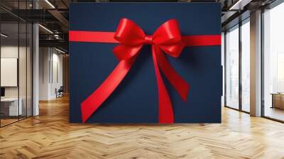 Red ribbon on a dark blue background. Wall mural