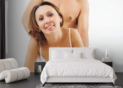  man and woman playing together in bed Wall mural