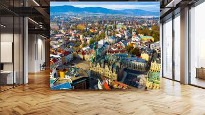 Aerial view of Liberec cityscape with buildings and streets, Czech Republic Wall mural