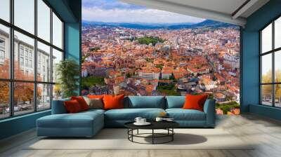 aerial view of oviedo city with buildings and lanscape, asturias Wall mural