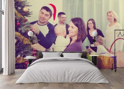 Big family celebrating Xmas Wall mural