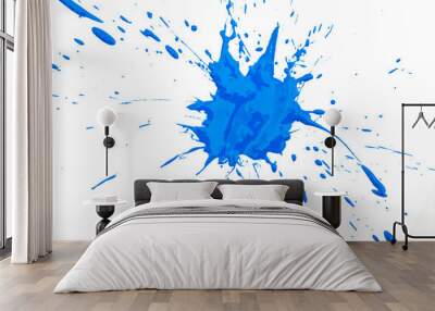 Blot and splashes of blue paint isolated on white background Wall mural