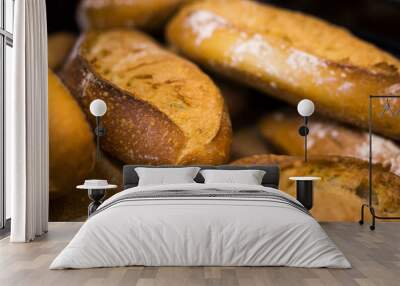 close up of baked bread in bakehouse Wall mural