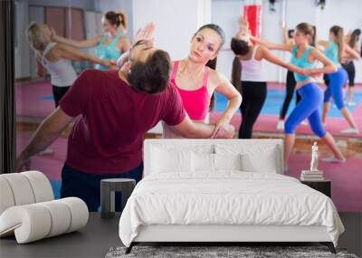 girl are training karate with coach Wall mural