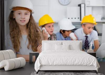 girl engineer and children in the office Wall mural