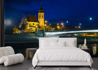 Image of night streets of Gyor in Hungary Wall mural