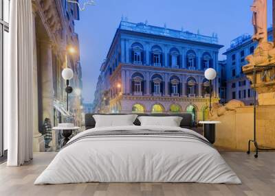 Impressive architecture Bentinelli Sauli Palace in San Lorenzo square at dusk, Genoa, Italy Wall mural