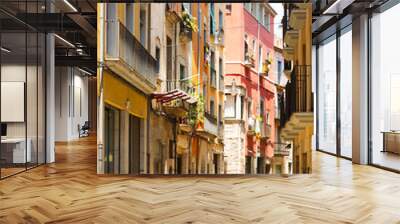 narrow street of european city.  Girona Wall mural