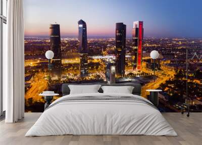 Night view of the four towers (Cuatro Torres) of the business district in Madrid. Spain Wall mural