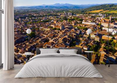 Panoramic aerial view of Pamiers cityscape with buildings, located on the river Ariege, France Wall mural