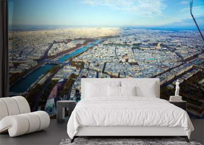 Panoramic view of summer Paris with avenues, houses and trees Wall mural