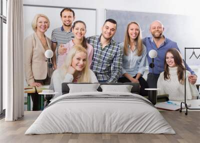 Positive professor and group of students. Wall mural