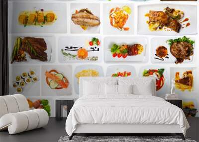 Set of various tasty meals isolated on a white background, nobody Wall mural