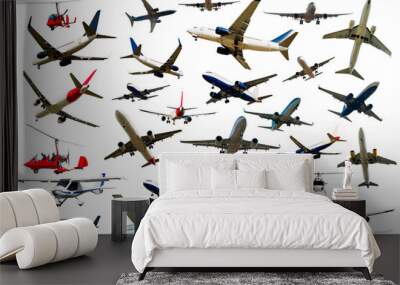 Sports and passenger aeroplanes, gliders and gyroplanes isolated on white background Wall mural