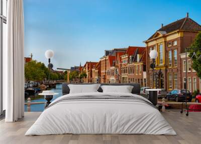 The old citycentre of Alkmaar streets, canal and draw bridge, Netherlands Wall mural