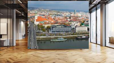 View over Bratislava downtown with Danube river in autumn, Slovakia Wall mural