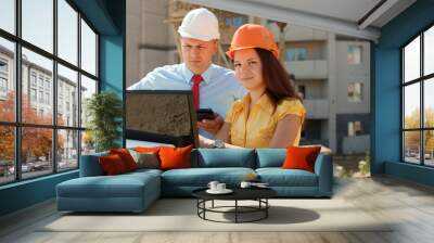 White-collar workers works on the building site Wall mural