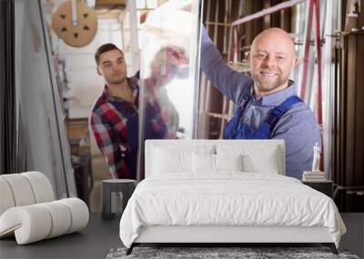 workmen with windows production Wall mural