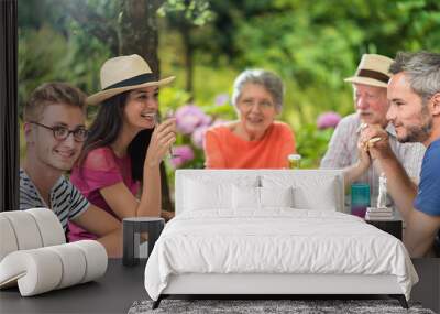 Lunch in the garden for multi-generation family Wall mural