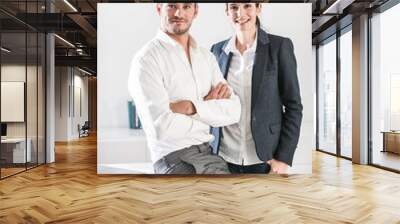 Portrait of two business associates in a luminous office. The ma Wall mural