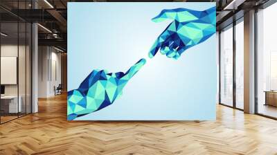 blue polygon hand pointing to each other, concept of communication technology Wall mural