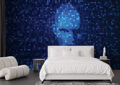 concept of artificial intelligence or AI, shape of a man combined with programming code Wall mural