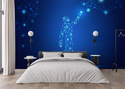 concept of cloud technology, digital man reaching futuristic connected line Wall mural