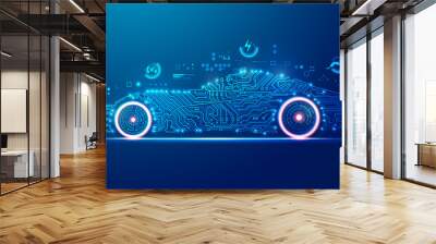 concept of EV or electronic vehicle, graphic of car shape combined with electronic pattern Wall mural