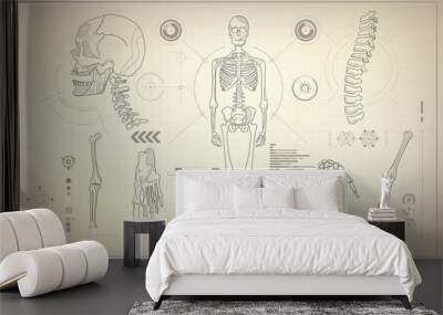 concept of health care technology, parts of skeleton in anatomical science Wall mural