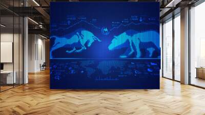 concept of stock market exchange, graphic of bull and bear combined with candlestick Wall mural