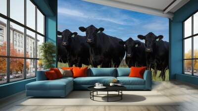 Angus cows in a line looking at camera Wall mural