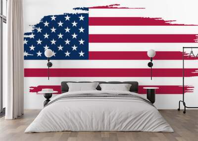 A brush stroke drawing of the American flag on a white background Wall mural