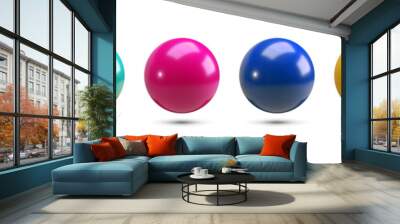 Collection of colorful 3d spheres isolated on white Wall mural