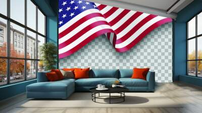 flag of united states of america. vector waving flag of USA isolated on transparent background with shadow Wall mural