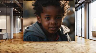 Black child closeup portrait, African American toddler playing in a park Wall mural