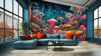 Knit background of underwater coral reef bursting with life including fish and coral

Made with the highest quality generative AI tools  Wall mural