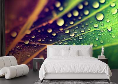 Light painted raindrops falling on leaves, artistic illustration Wall mural