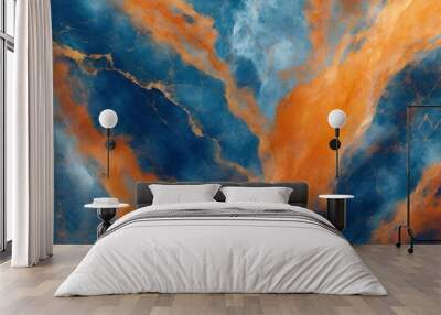 Abstract background with orange and navy blue marble texture Wall mural