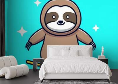 cute sloth playing skateboard cartoon Wall mural