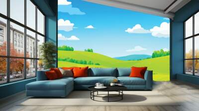 Lush green hills and mountains over a green landscape with a beautiful river. Wall mural